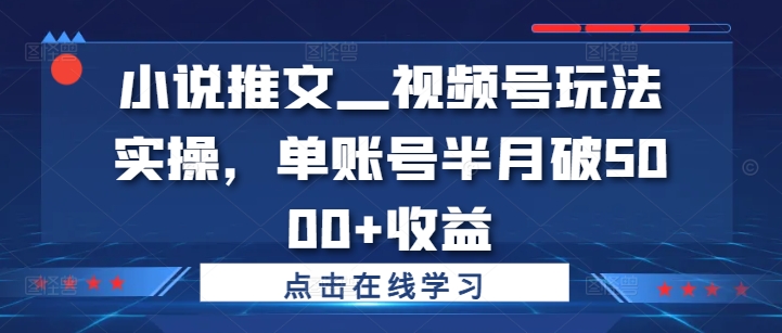 小说推文视频号玩法实操，单账号半月破5000_免费分享网络创业,副业,信息差项目的老牌资源整合平台！金铲子项目