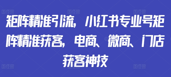 矩阵精准引流，小红书专业号矩阵精准获客，电商、微商、门店获客神技_免费分享网络创业,副业,信息差项目的老牌资源整合平台！金铲子项目