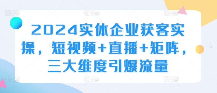 2024实体企业获客实操，短视频直播矩阵，三大维度引爆流量_免费分享网络创业,副业,信息差项目的老牌资源整合平台！金铲子项目