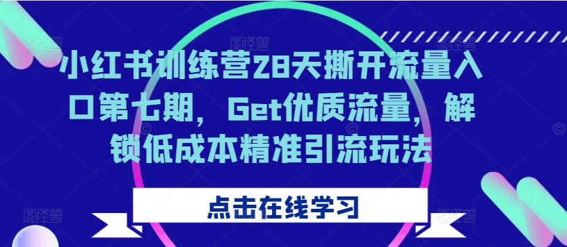 小红书训练营28天撕开流量入口第七期，Get优质流量，解锁精准引流玩法_免费分享网络创业,副业,信息差项目的老牌资源整合平台！金铲子项目