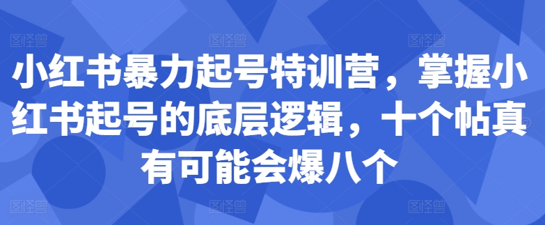 小红书暴力起号特训营，掌握小红书起号的底层逻辑，十个帖真有可能会爆八个_免费分享网络创业,副业,信息差项目的老牌资源整合平台！金铲子项目