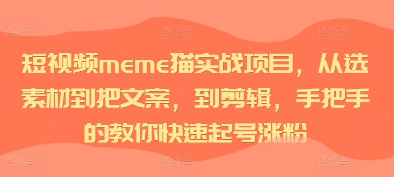 短视频meme猫实战项目，从选素材到把文案，到剪辑，手把手的教你快速起号涨粉_免费分享网络创业,副业,信息差项目的老牌资源整合平台！金铲子项目