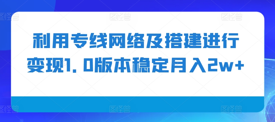 利用专线网络及搭建进行1.0版本稳定_免费分享网络创业,副业,信息差项目的老牌资源整合平台！金铲子项目