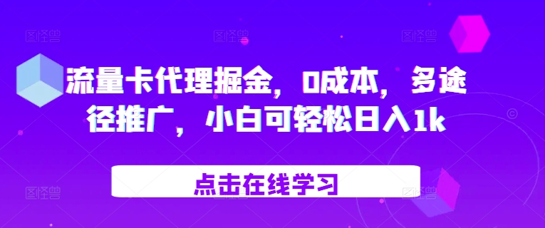 流量卡代理掘金多途径推广，小白可_免费分享网络创业,副业,信息差项目的老牌资源整合平台！金铲子项目