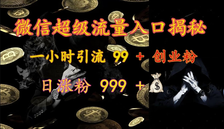 微信超级流量入口揭秘：一小时引流99创业粉，日涨粉999_免费分享网络创业,副业,信息差项目的老牌资源整合平台！金铲子项目
