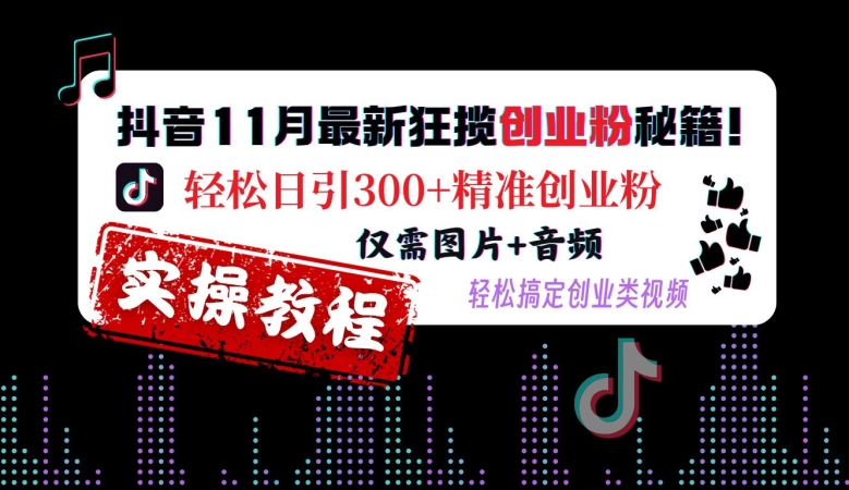 抖音11月最新狂揽创业粉秘籍，日引精准创业粉，仅需图片音频，搞定创业类视频_免费分享网络创业,副业,信息差项目的老牌资源整合平台！金铲子项目