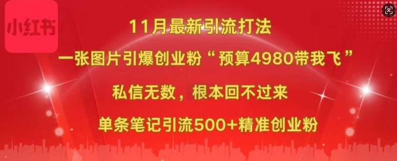 小红书11月最新图片打粉，一张图片引爆创业粉，“预算4980带我飞”，单条引流精准创业粉_免费分享网络创业,副业,信息差项目的老牌资源整合平台！金铲子项目