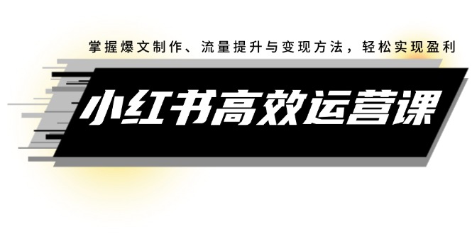 （12369期）小红书高效运营课：掌握爆文制作、流量提升与方法，实现盈利_免费分享网络创业,副业,信息差项目的老牌资源整合平台！金铲子项目