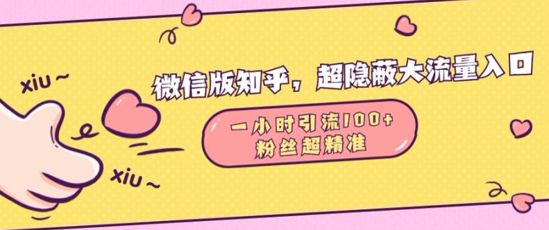微信版知乎，超隐蔽流量入口1小时引流100人，粉丝质量超高_免费分享网络创业,副业,信息差项目的老牌资源整合平台！金铲子项目