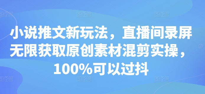 小说推文新玩法，直播间录屏无限获取原创素材混剪实操，100%可以过抖_免费分享网络创业,副业,信息差项目的老牌资源整合平台！金铲子项目