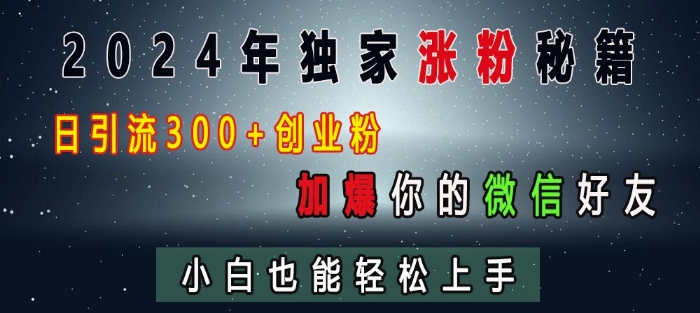 2024年独家涨粉秘籍，日引流创业粉，加爆你的微信好友，小白也能上手_免费分享网络创业,副业,信息差项目的老牌资源整合平台！金铲子项目
