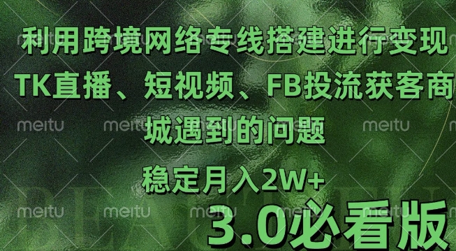 利用跨境电商网络及搭建TK直播、短视频、FB投流获客以及商城遇到的问题进行3.0必看版_免费分享网络创业,副业,信息差项目的老牌资源整合平台！金铲子项目