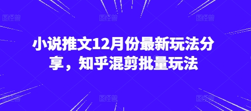 小说推文12月份最新玩法分享，知乎混剪批量玩法_免费分享网络创业,副业,信息差项目的老牌资源整合平台！金铲子项目