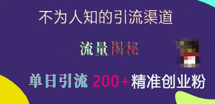 不为人知的引流渠道，流量揭秘，实测单日引流精准创业粉_免费分享网络创业,副业,信息差项目的老牌资源整合平台！金铲子项目