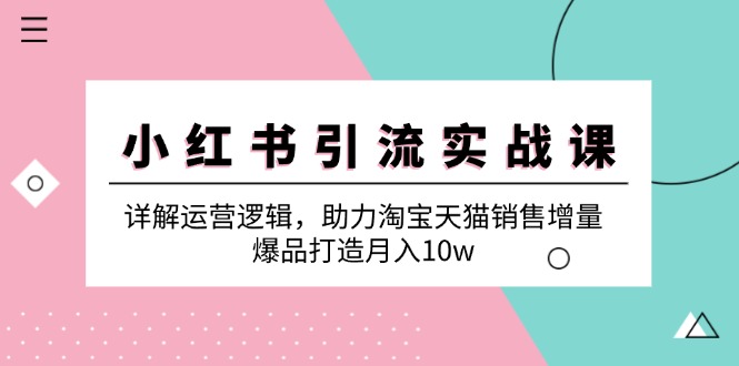 （12809期）小红书引流实战课：详解运营逻辑，助力淘宝天猫销售增量，爆品打造_免费分享网络创业,副业,信息差项目的老牌资源整合平台！金铲子项目