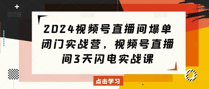 2024视频号直播间爆单闭门实战营，视频号直播间3天闪电实战课_免费分享网络创业,副业,信息差项目的老牌资源整合平台！金铲子项目