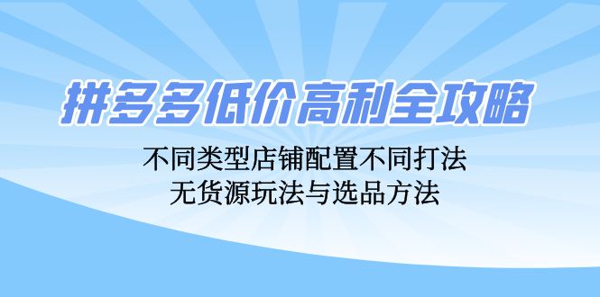 （12897期）拼多多低价高利全攻略：不同类型店铺配置不同打法，无货源玩法与选品方法_免费分享网络创业,副业,信息差项目的老牌资源整合平台！金铲子项目