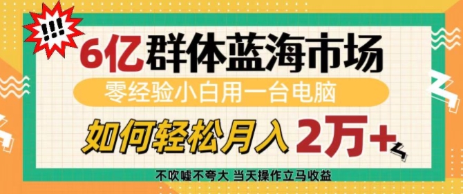 6亿群体蓝海市场，零经验小白用一台电脑，如何过w_免费分享网络创业,副业,信息差项目的老牌资源整合平台！金铲子项目