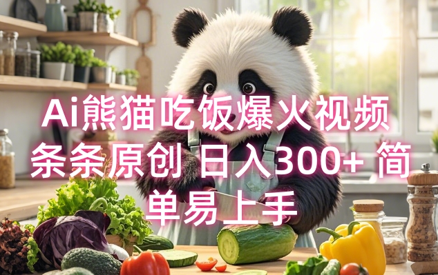 Ai熊猫吃饭爆火视频条条原创简单易上手_免费分享网络创业,副业,信息差项目的老牌资源整合平台！金铲子项目