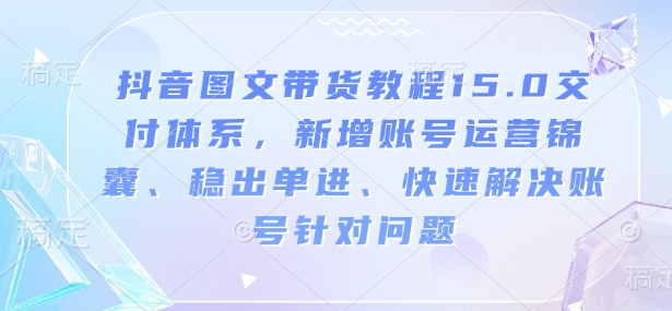 抖音图文带货教程15.0交付体系，新增账号运营锦囊、稳出单进、快速解决账号针对问题_免费分享网络创业,副业,信息差项目的老牌资源整合平台！金铲子项目