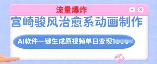 宫崎骏风治愈系动画制作，AI软件一键生成原创视频流量爆炸，详细实操流程_免费分享网络创业,副业,信息差项目的老牌资源整合平台！金铲子项目