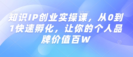 知识IP创业实操课，从0到1快速孵化，让你的个人品牌价值百W_免费分享网络创业,副业,信息差项目的老牌资源整合平台！金铲子项目