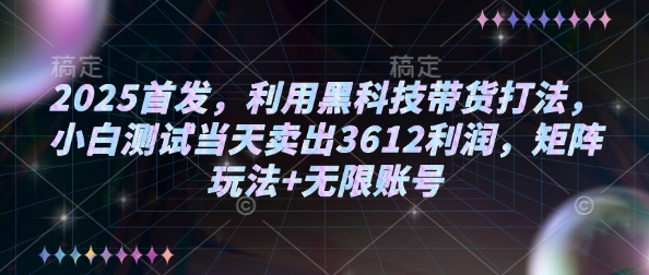 2025首发，利用黑科技带货打法，小白测试卖出3612利润，矩阵玩法无限账号_免费分享网络创业,副业,信息差项目的老牌资源整合平台！金铲子项目