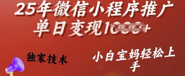 25年微信小程序推广独家技术，小白宝妈上手_免费分享网络创业,副业,信息差项目的老牌资源整合平台！金铲子项目