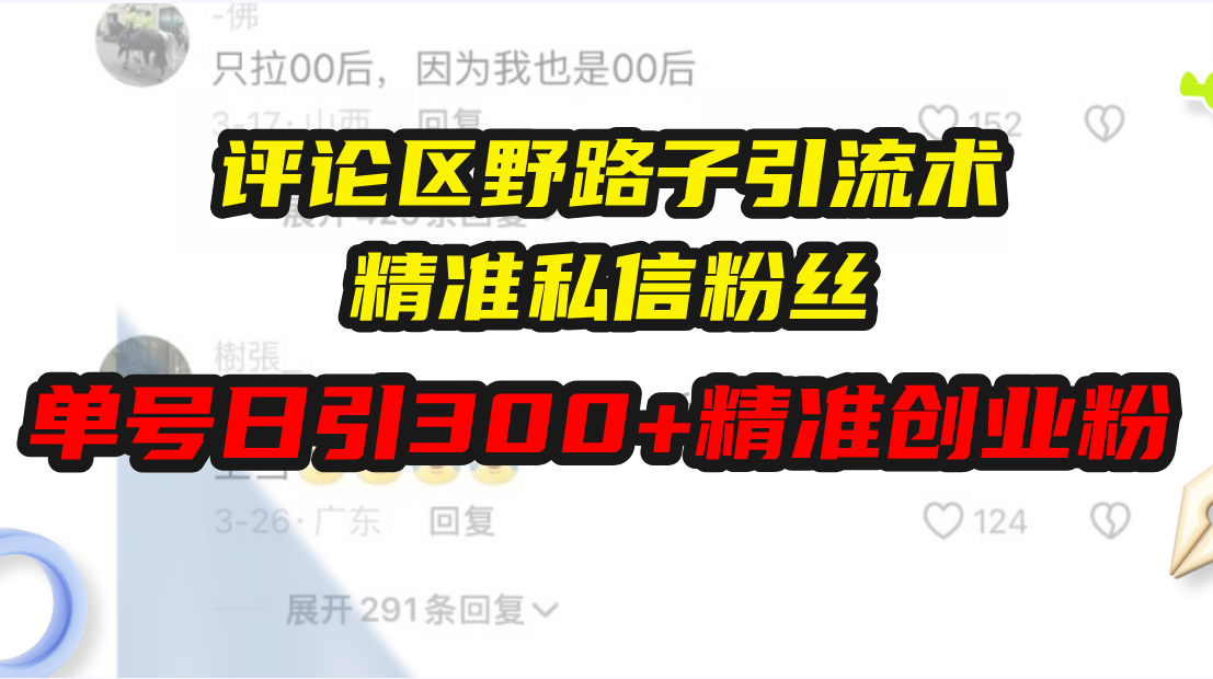 （13676期）评论区野路子引流术，精准私信粉丝，单号日引流精准创业粉_免费分享网络创业,副业,信息差项目的老牌资源整合平台！金铲子项目