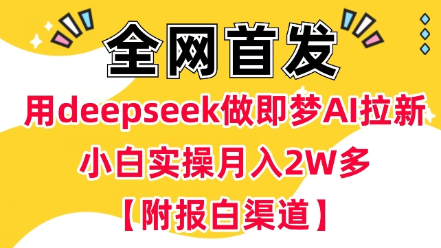 用deepseek做即梦Ai拉新 小白实操过W【附报白渠道】_免费分享网络创业,副业,信息差项目的老牌资源整合平台！金铲子项目