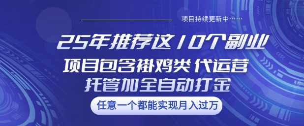 25年推荐这10个副业项目包含褂鸡类、代运营托管类、全自动打金类_免费分享网络创业,副业,信息差项目的老牌资源整合平台！金铲子项目