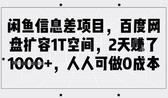闲鱼信息差项目，百度网盘扩容1T空间，2天，人人可做_免费分享网络创业,副业,信息差项目的老牌资源整合平台！金铲子项目