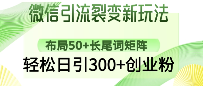 微信引流裂变新玩法：布局长尾词矩阵，日引创业粉_免费分享网络创业,副业,信息差项目的老牌资源整合平台！金铲子项目