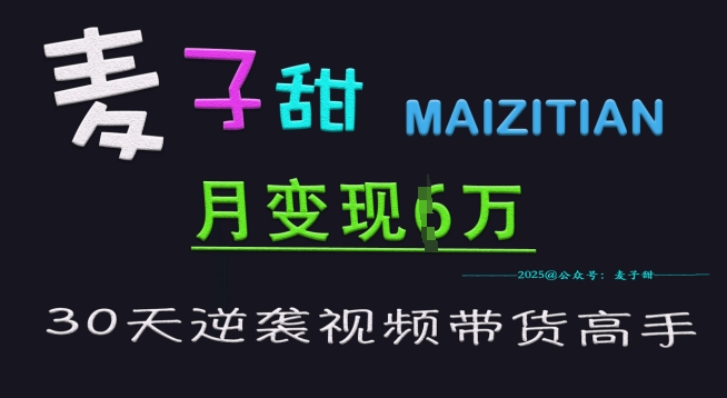 麦子甜30天逆袭视频带货高手，单月加特训营_免费分享网络创业,副业,信息差项目的老牌资源整合平台！金铲子项目