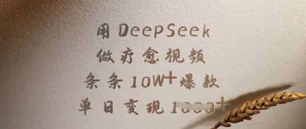 用DeepSeek做疗愈视频，条条爆款，单日_免费分享网络创业,副业,信息差项目的老牌资源整合平台！金铲子项目