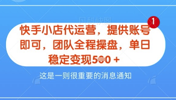 【快手小店代运营3.0】，模式新升级，五五分，稳定单日_免费分享网络创业,副业,信息差项目的老牌资源整合平台！金铲子项目