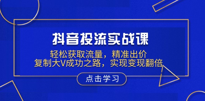 （13954期）抖音投流实战课，获取流量，精准出价，复制大V成功之路，实现翻倍_免费分享网络创业,副业,信息差项目的老牌资源整合平台！金铲子项目