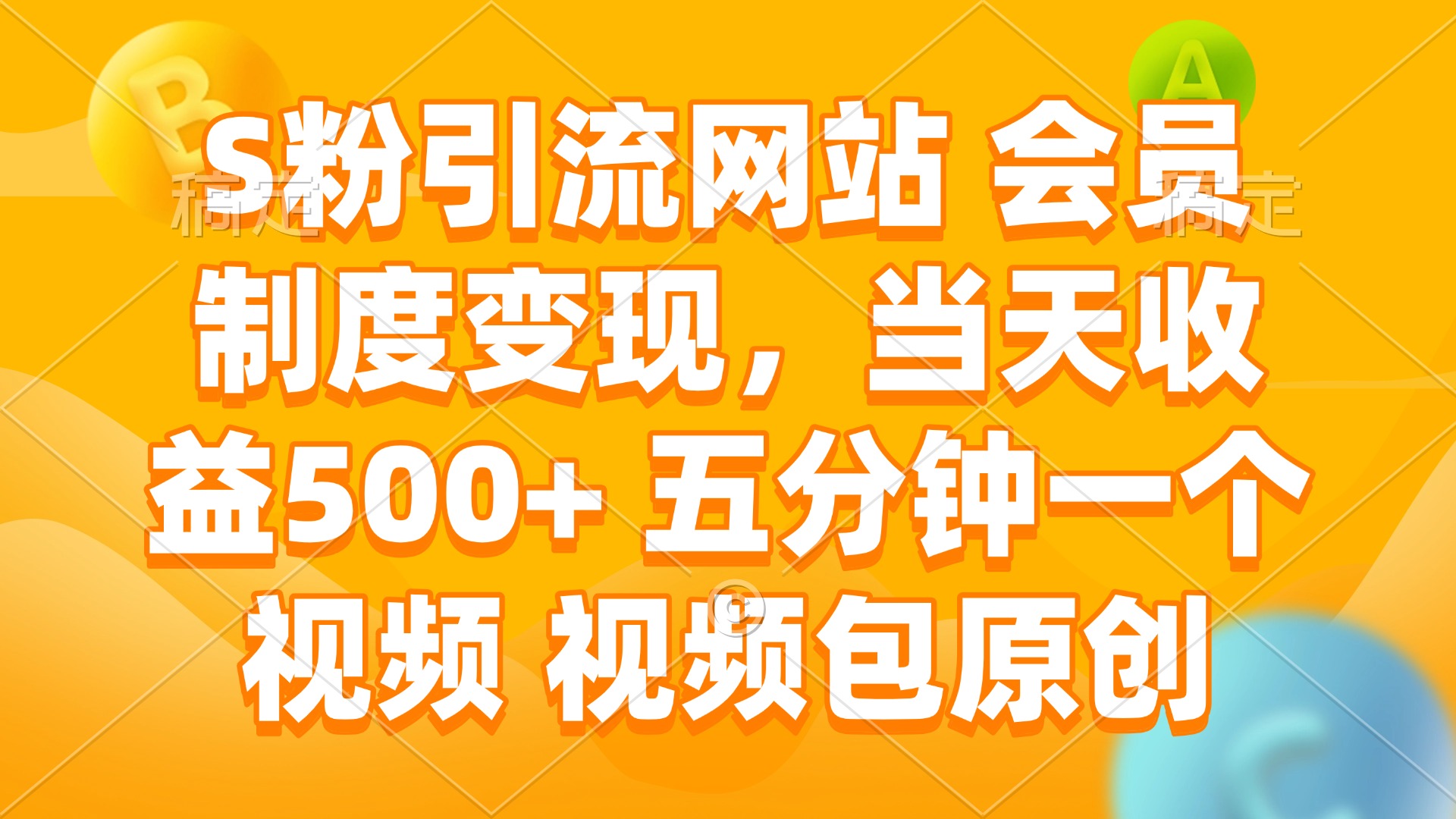 （14129期）S粉引流网站会员制度，五分钟一个视频视频包原创_免费分享网络创业,副业,信息差项目的老牌资源整合平台！金铲子项目