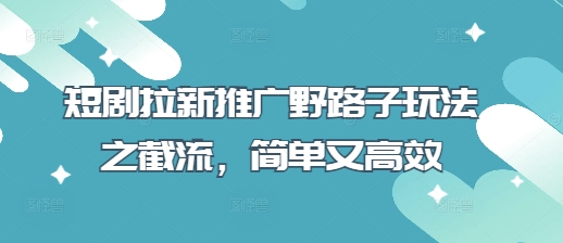 短剧拉新推广野路子玩法之截流，简单又高效_免费分享网络创业,副业,信息差项目的老牌资源整合平台！金铲子项目