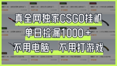 真全网独家CSGO挂G，单日捡漏_免费分享网络创业,副业,信息差项目的老牌资源整合平台！金铲子项目