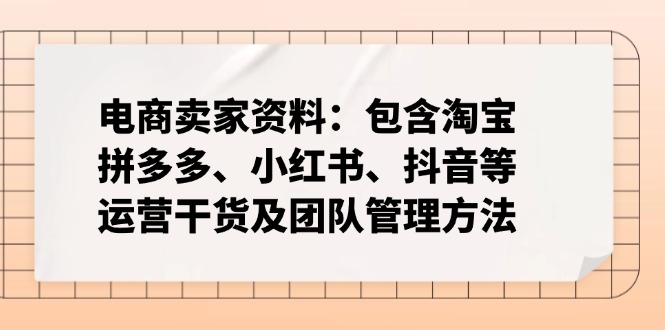 （14354期）电商卖家资料：包含淘宝、拼多多、小红书、抖音等运营干货及团队管理方法_免费分享网络创业,副业,信息差项目的老牌资源整合平台！金铲子项目