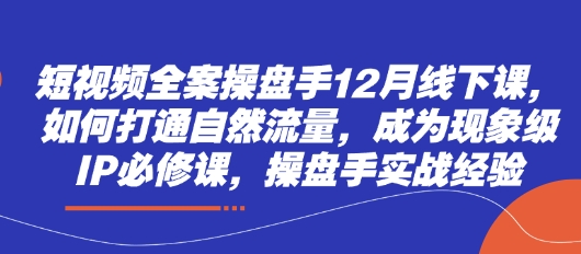 短视频全案操盘手12月线下课，如何打通自然流量，成为现象级IP必修课，操盘手实战经验_免费分享网络创业,副业,信息差项目的老牌资源整合平台！金铲子项目