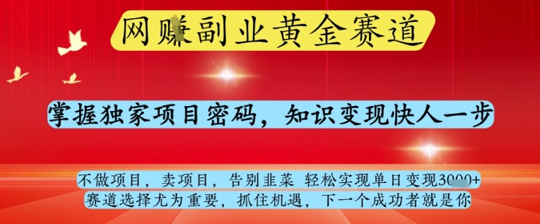 网创副业黄全赛道，掌握独家项目密码，知识快人一步，告别韭菜实现单日_免费分享网络创业,副业,信息差项目的老牌资源整合平台！金铲子项目