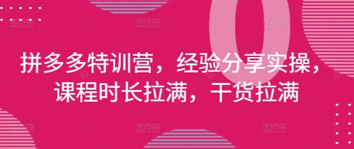拼多多特训营，经验分享实操，课程时长拉满，干货拉满(更新25年4月)_免费分享网络创业,副业,信息差项目的老牌资源整合平台！金铲子项目