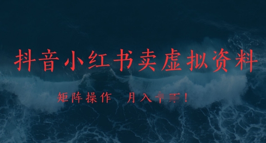 抖音小红书卖虚拟资料，市场需求一直存在，矩阵操作，_免费分享网络创业,副业,信息差项目的老牌资源整合平台！金铲子项目