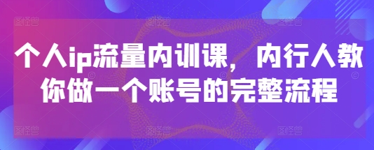 个人ip流量内训课，内行人教你做一个账号的完整流程_免费分享网络创业,副业,信息差项目的老牌资源整合平台！金铲子项目