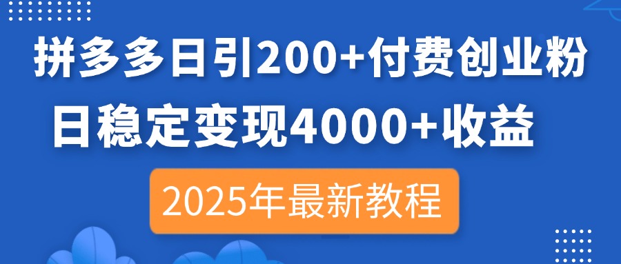 （14217期）拼多多日引付费创业粉，日稳定4000，2025年最新教程_免费分享网络创业,副业,信息差项目的老牌资源整合平台！金铲子项目