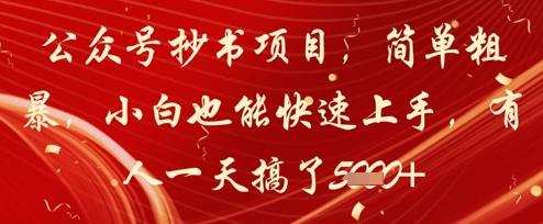 公众号抄书项目，简单粗暴，小白也能快速上手，有人一天搞了_免费分享网络创业,副业,信息差项目的老牌资源整合平台！金铲子项目