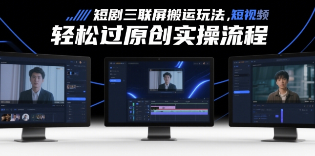 短剧三联屏搬运玩法，短剧搬运过原创实操流程_免费分享网络创业,副业,信息差项目的老牌资源整合平台！金铲子项目