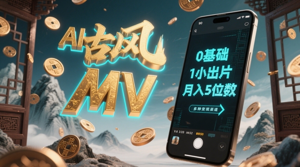 AI一键生成古风音乐MV，0剪辑基础1小时出片，多种渠道，一部手机5位数_免费分享网络创业,副业,信息差项目的老牌资源整合平台！金铲子项目